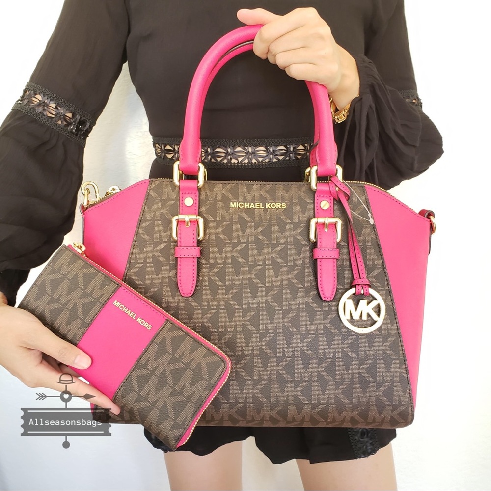 NWT Michael Kors Large Ciara Satchel Pink Wallet